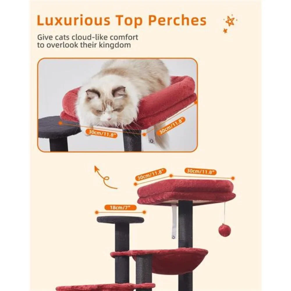 Gothic Cat Tree Tower Cat Condo with 5 Scratching Post, 39.4In